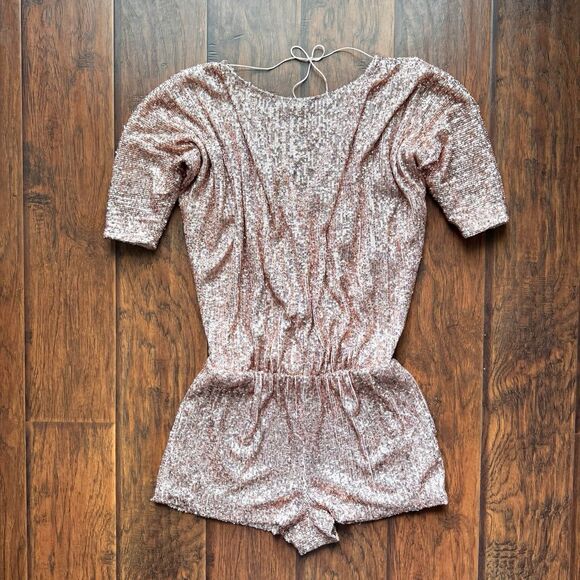 Juan Carlos Pink Sequin Romper Sz Small Bachelorette Birthday Party Vegas Bridal - Picture 2 of 15